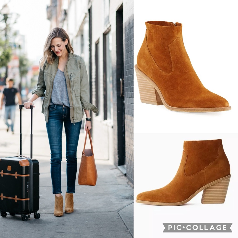 Rag & Bone “Razor” Tobacco Brown Suede Western Block-Heel Booties